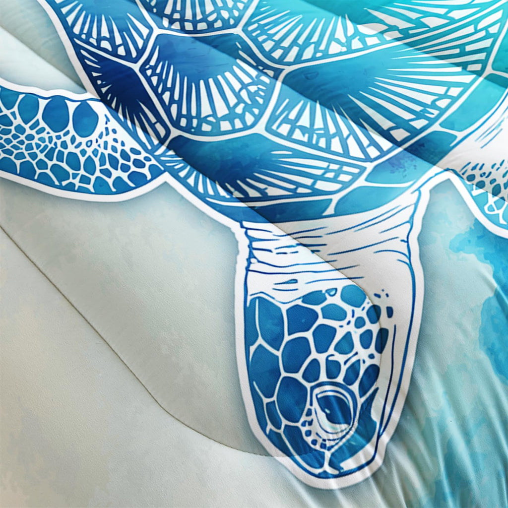 Sea Turtle Comforter Set, Coastal Bedding with 2 Pillowcases.
