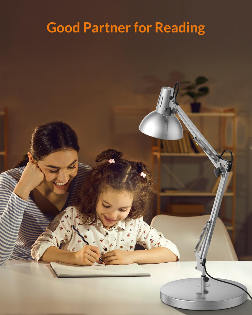 Metal Adjustable Desk Lamp with Clamp, Swing Arm