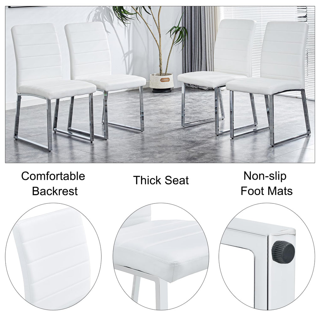79 Inch Modern Dining Table Set for 8, White Luxury Kitchen Set with 1.8-inch Faux Marble Table Top & 8 PU Leather