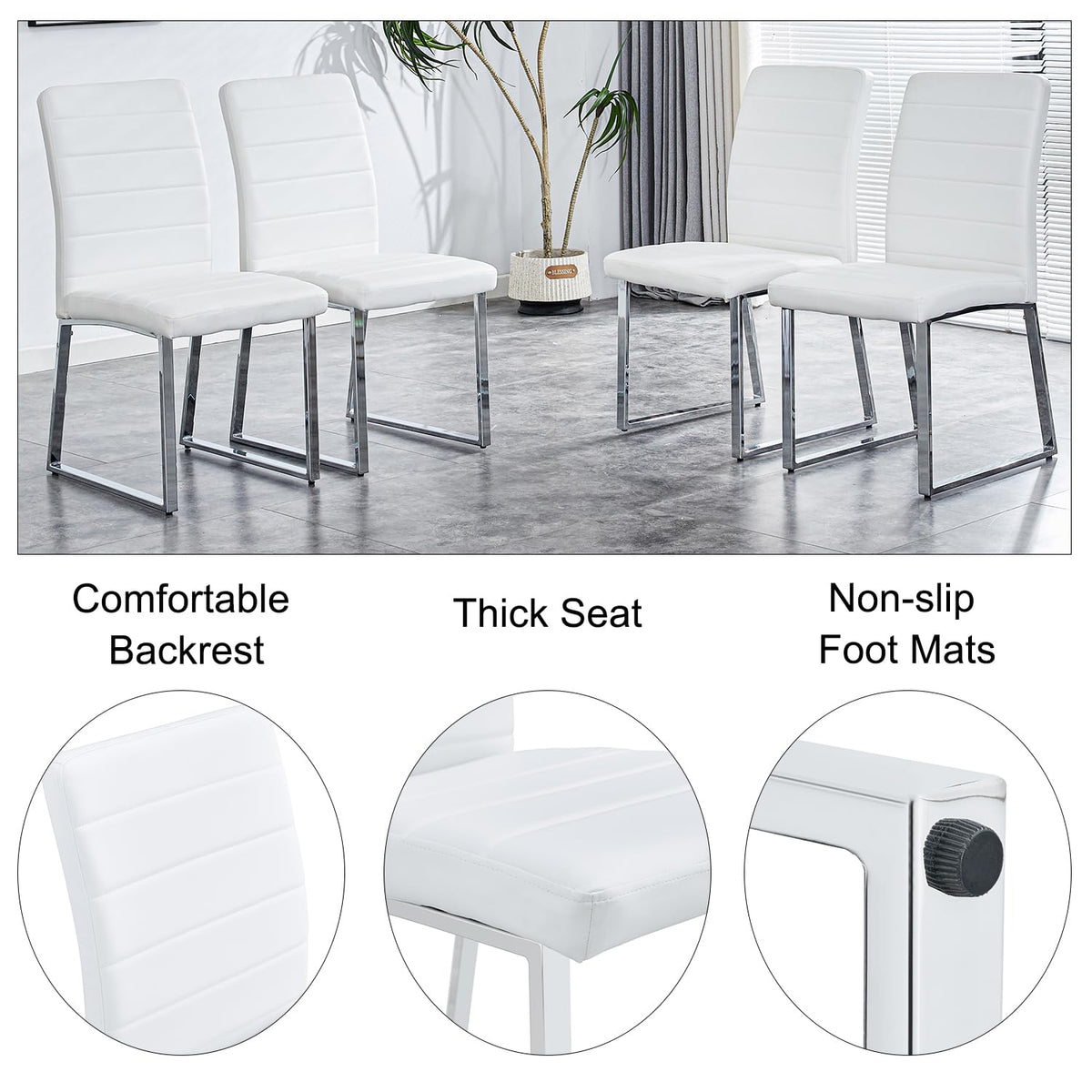 79 Inch Modern Dining Table Set for 8, White Luxury Kitchen Set with 1.8-inch Faux Marble Table Top & 8 PU Leather