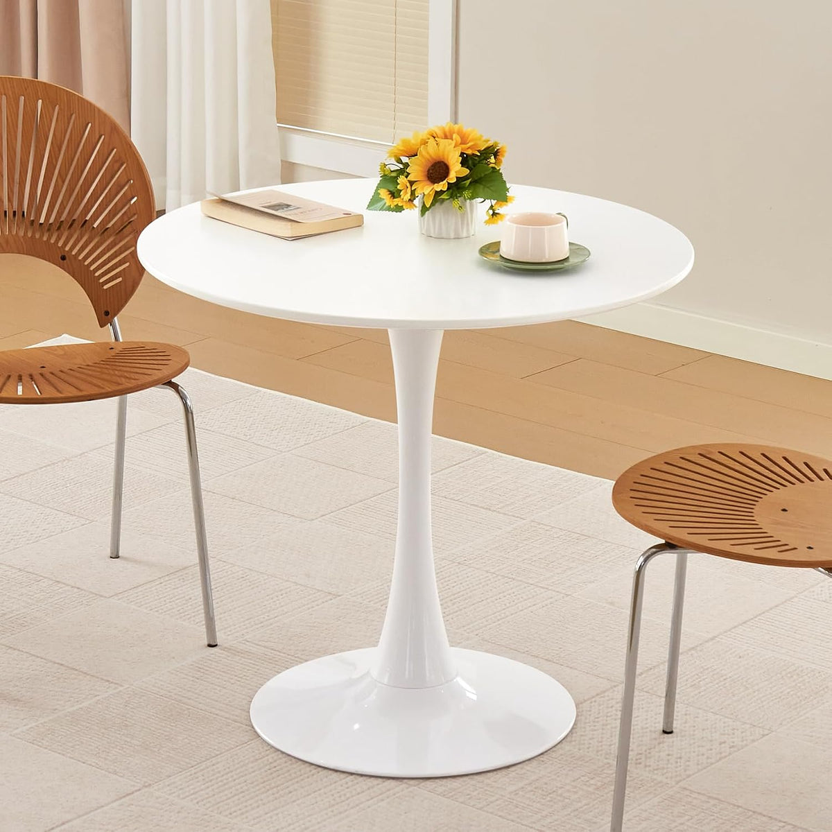 Inspired Saarinen Style Tulip Round Pedestal Dining Table — Pearl White, 31.5″ Round