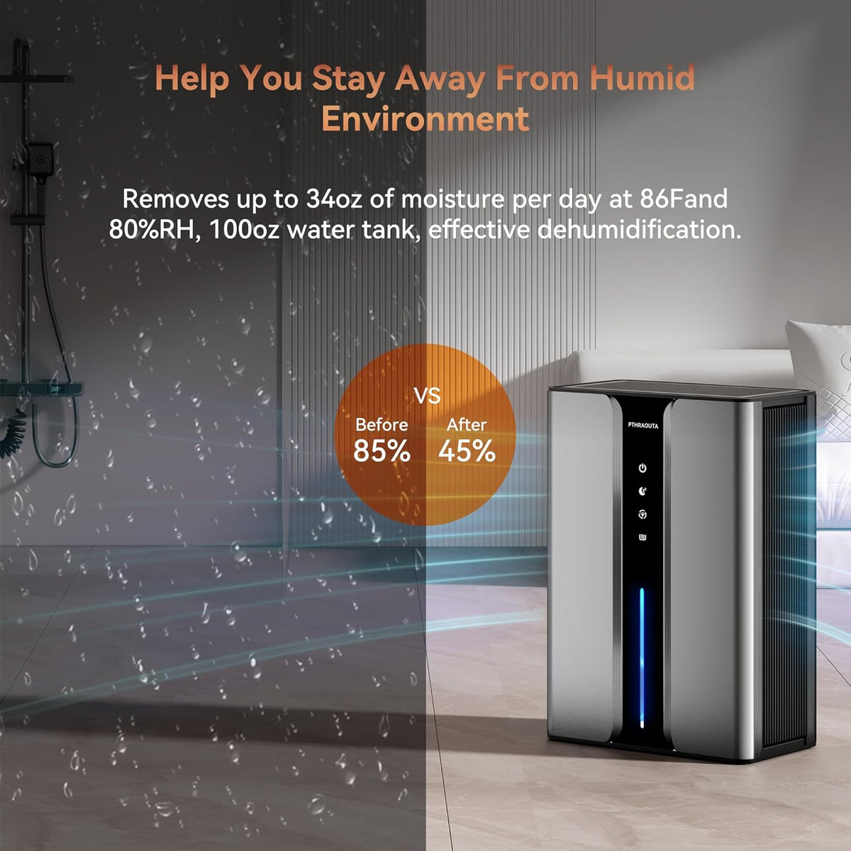 Home Dehumidifier with Drain Hose, (950 sq.ft) 95oz Quiet dehumidifier for Bathroom Bedroom