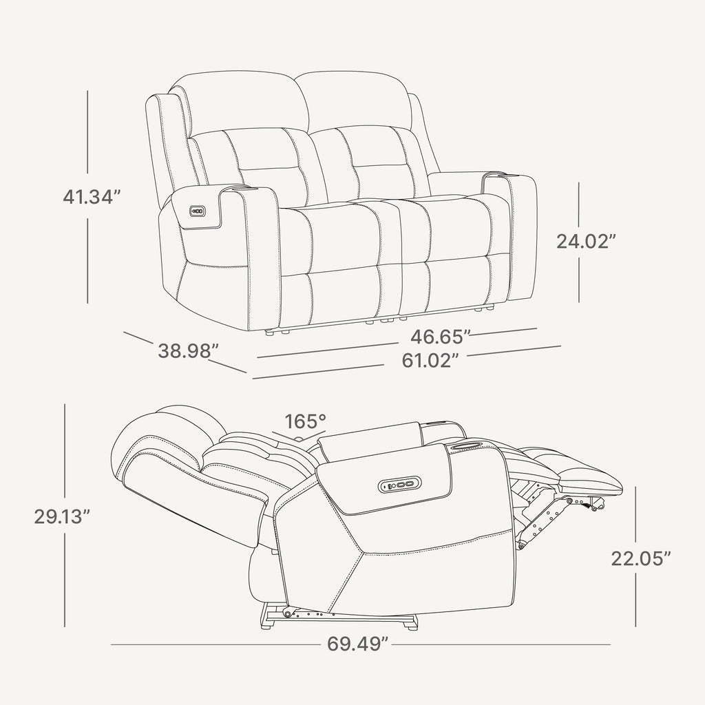 Genuine Leather Lay Flat Power Reclining Loveseat, Navy