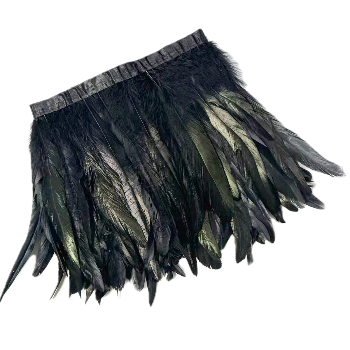 8-10" Rooster Hackle Feather Fringe Trim, Sewing Craft Feather for DIY Decorations-Black - 2 Yards