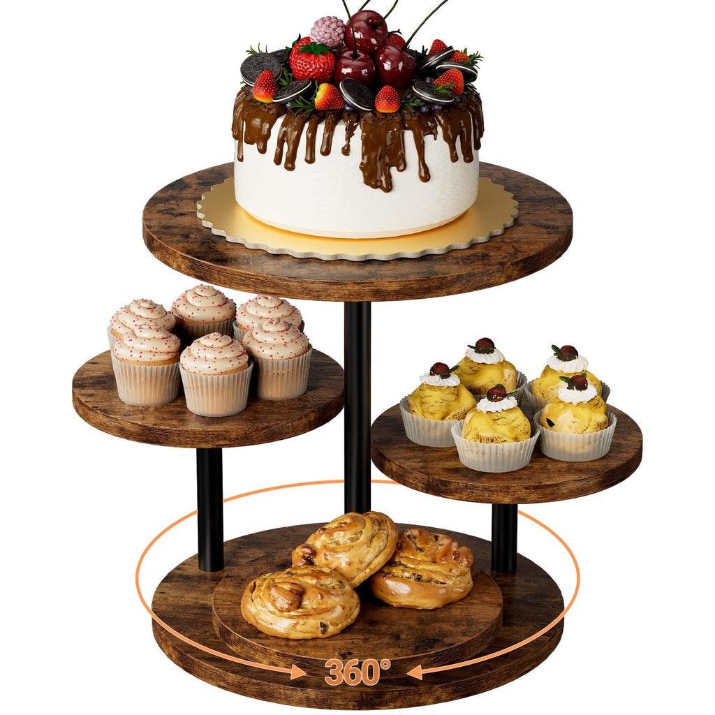 Cupcake Stand 4 Tier for 50 Cupcakes Wooden Cake Stand 360°Rotatable Dessert Stands Round Cookie Tiered Tray Stand