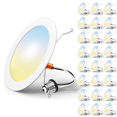 24 Pack Retrofit LED Recessed Lighting 6 Inch, 5CCT, White