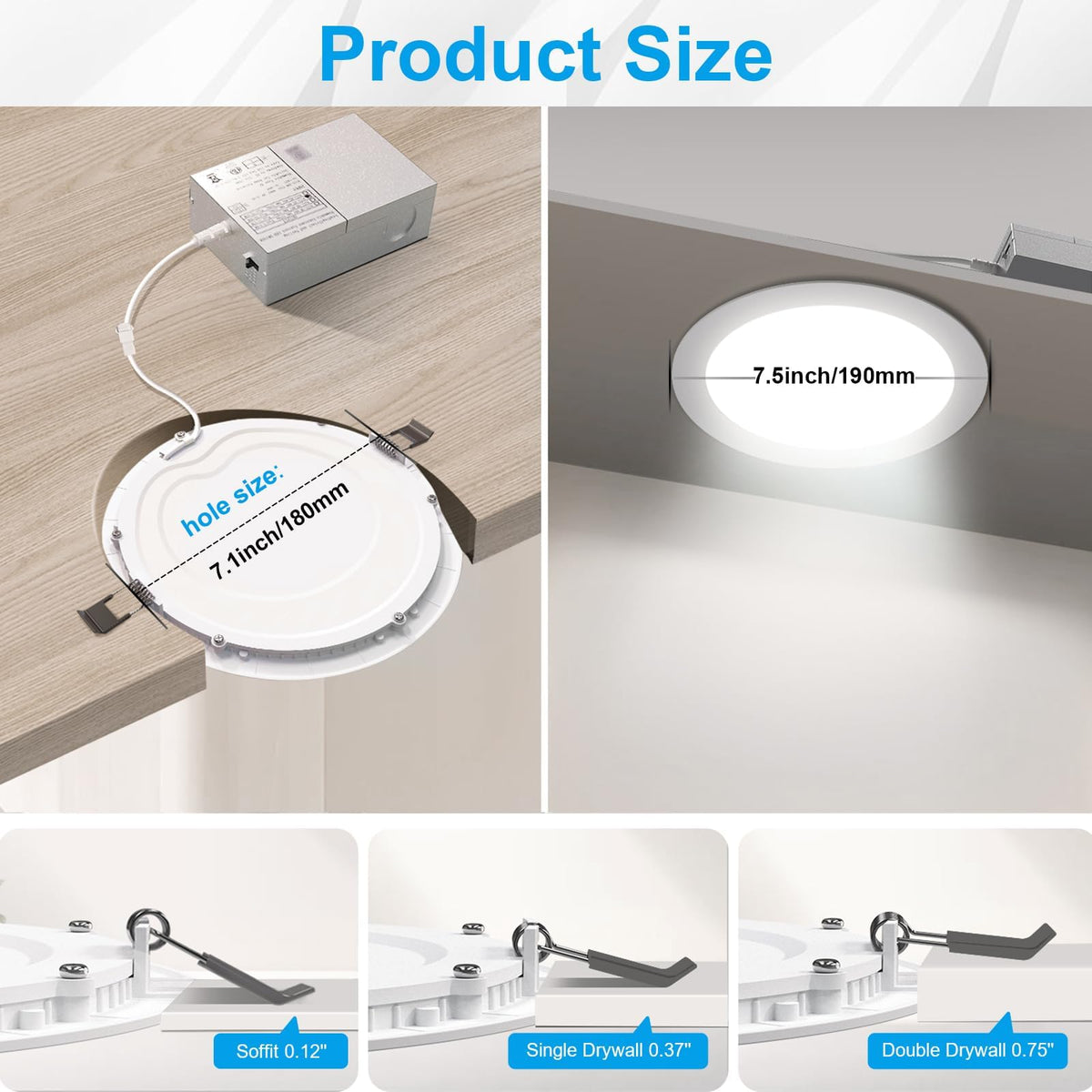 12 Pack 7 Inch 3CCT Ultra-Thin LED Recessed Light with Junction Box, 3000K/4500K/6000K Selectable, 18W Eqv 125W