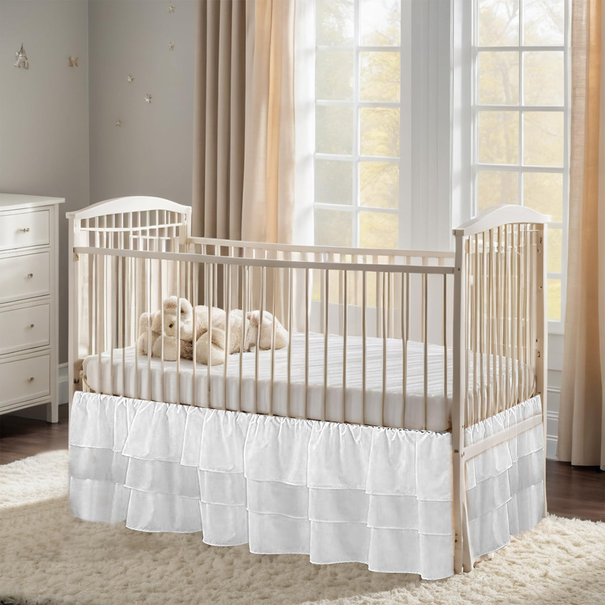 Ruffled Crib Skirt Baby Bed:Solid 3 Tiered Crib Baby Bedding Skirts,Crib Bed Skirt Dust Ruffle with Platform