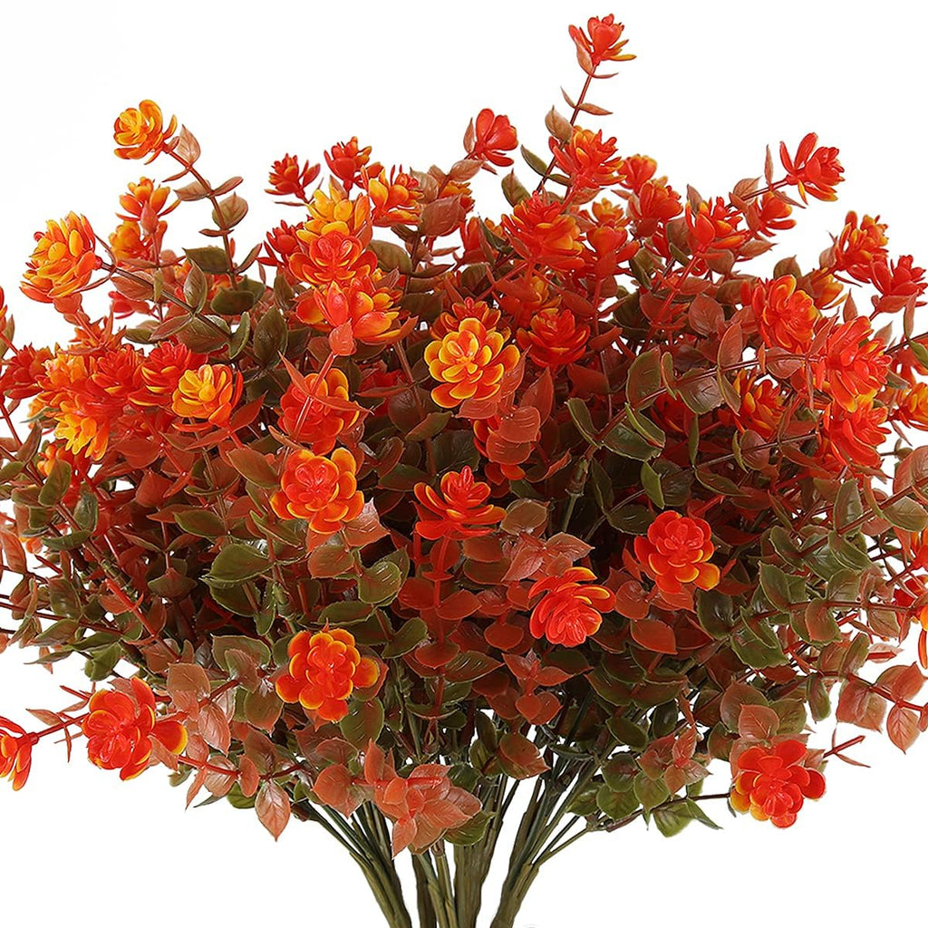 Artificial Fall Mums Flowers No Fade Faux Autumn Plants Outdoor 8Pc