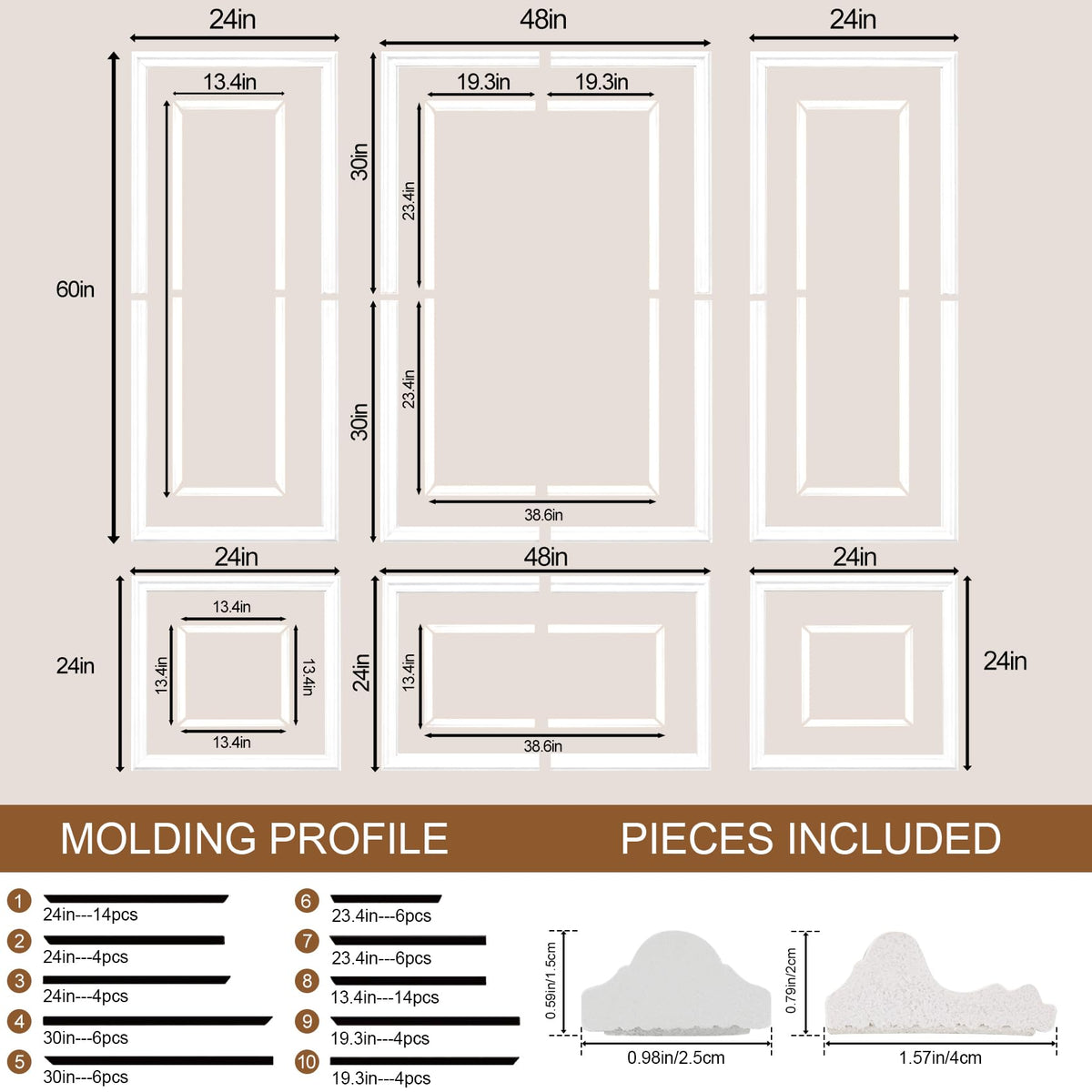 3 Set Peel and Stick Wall Molding Kit, Wainscoting Panels for Interior Wall