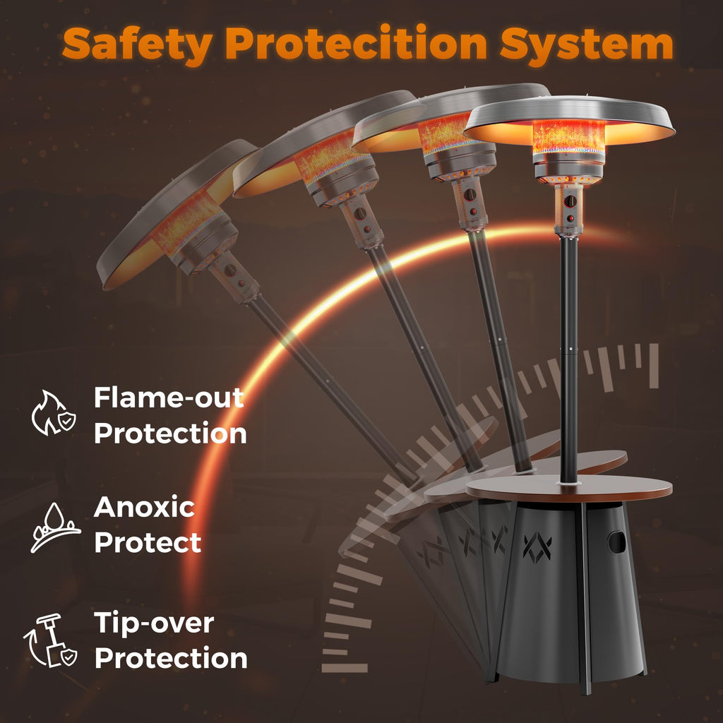 Patio heater, Propane Outdoor Heater with Round Table, Premium 304 Stainless Steel Burner, Triple Protection System,2