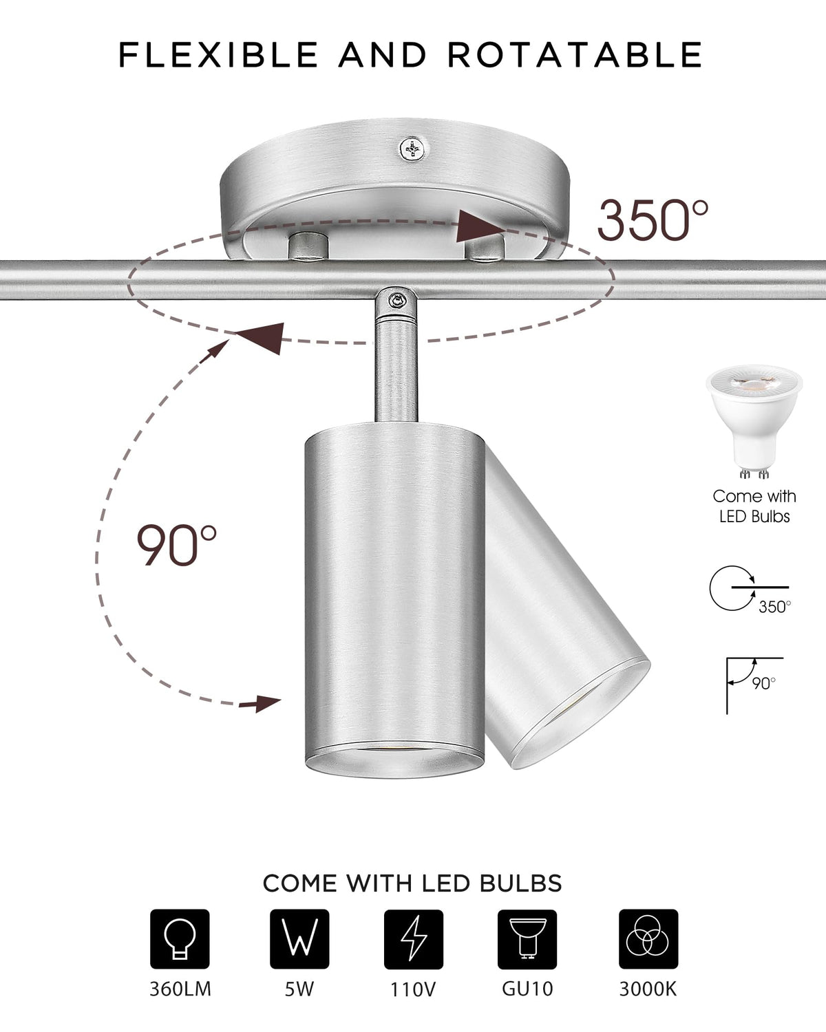 3000K LED Track Lighting, 53" Modern Track Lighting Kit, Come with Bulbs, Brushed Nickel Finish, GU10 Base