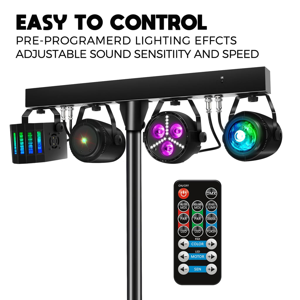 DJ Lights with Stand, Party Bar Gig Lighting Package with Carry Bag, Sound Activated Disco Lights for Parties DMX &
