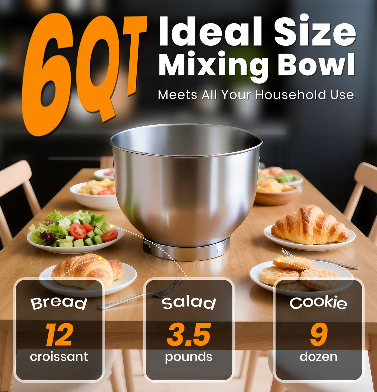 Stand Mixer 6QT Kitchen Mixer with LED Smart Touchscreen, 11-Speed Tilt-Head Mixer with Timer, 4 Preset Menus