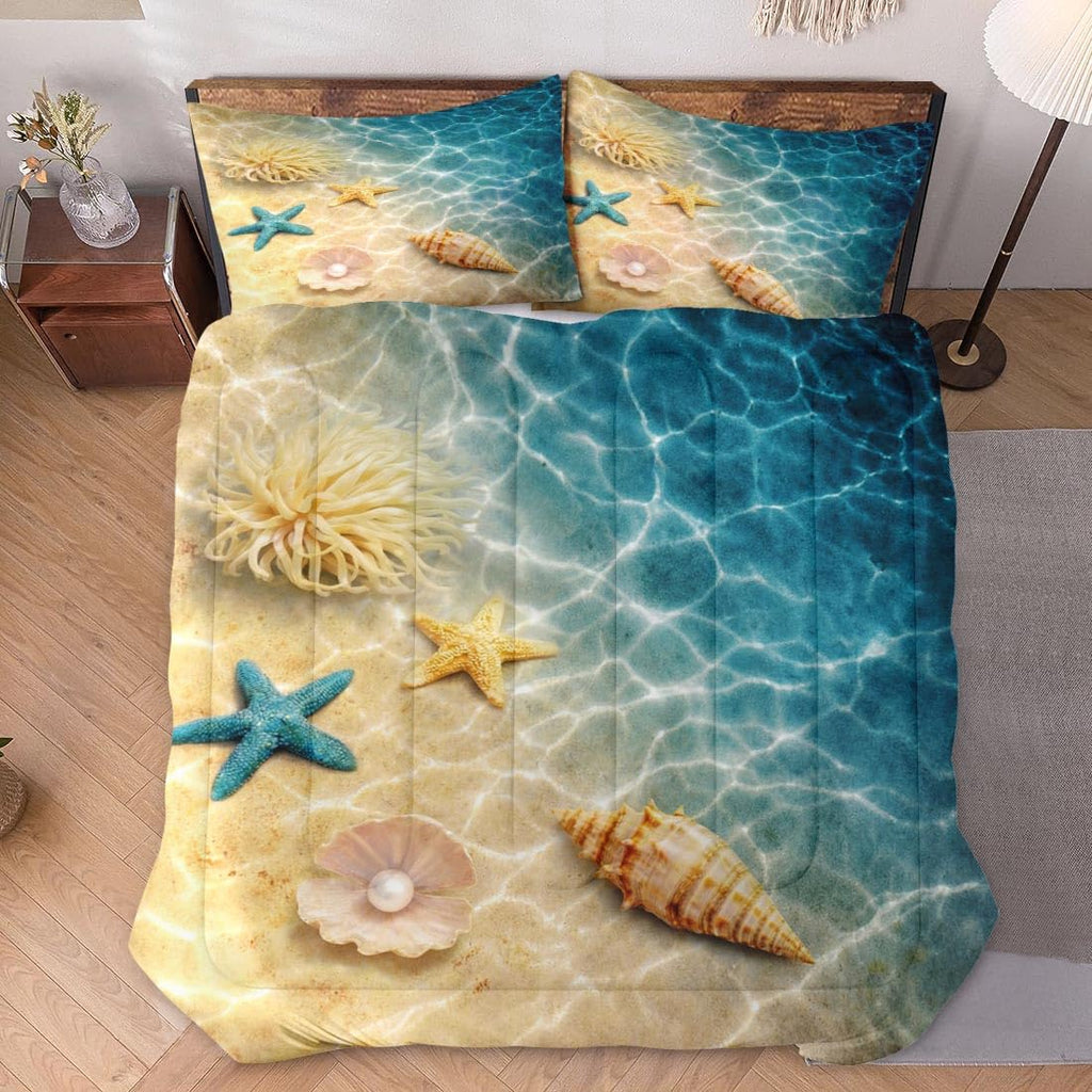 Comforter Set, 3 Pieces Beach Ocean Bedding, All Season
