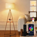 58.3" Mid-Century Tripod Floor Lamp with Shelf, Hidden Wiring, RGB Dimmable Bulb Included, Remote & App Control