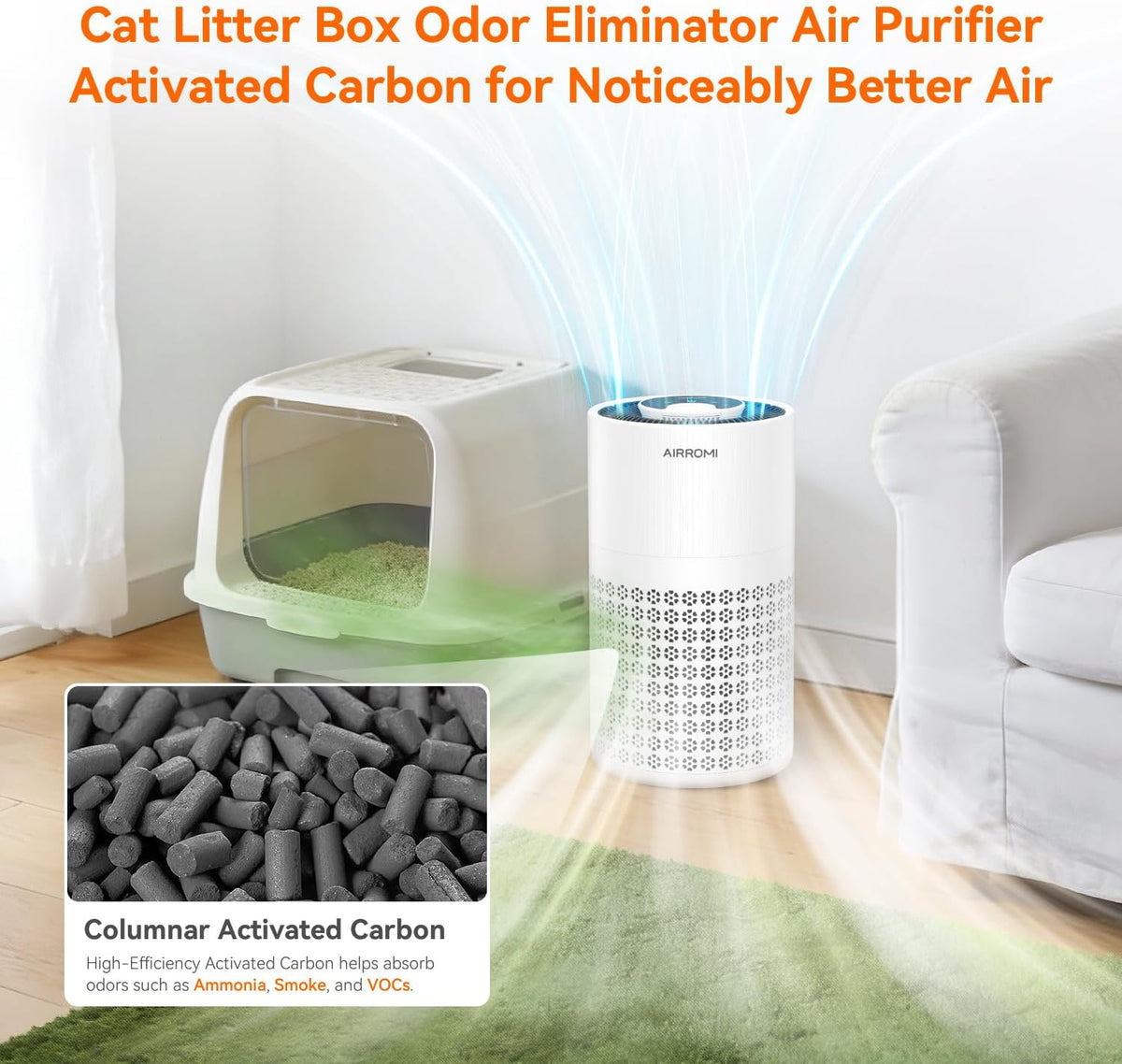 Air Purifier for Bedroom with HEPA 3-in-1 Filter, Pet Air Purifier for Home Cat Pee Smell, Covers Upto 990 Ft², Quiet