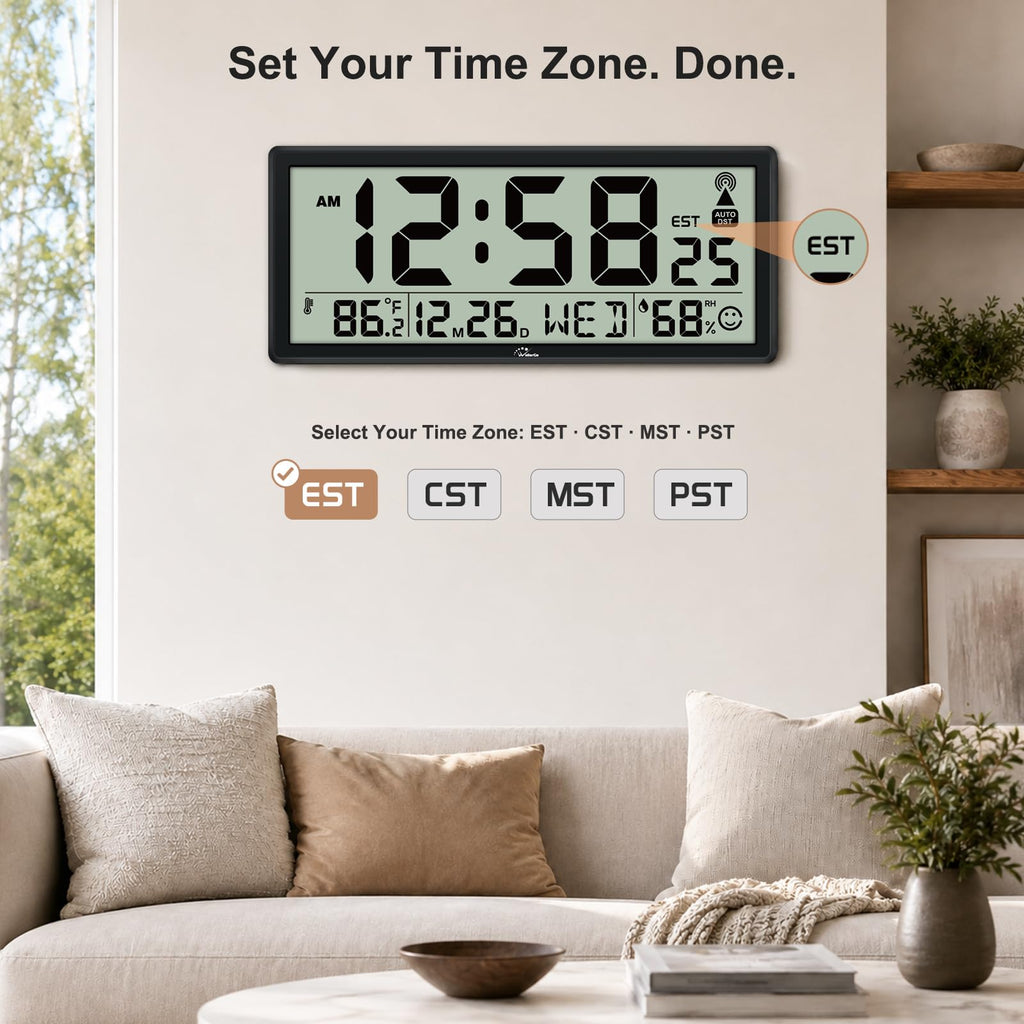 Inspired Nelson Style 14.5" Atomic Clock with Indoor Temp and Humidity, Battery Operated