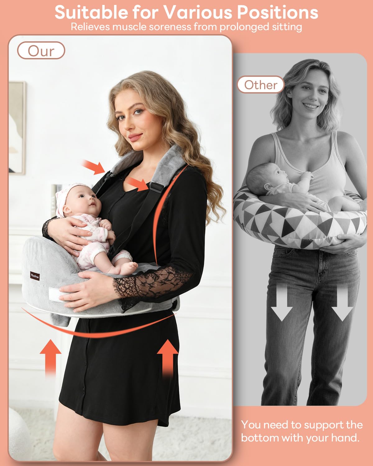 Nursing Pillow for Standing or Sitting Use by Parents - Gray