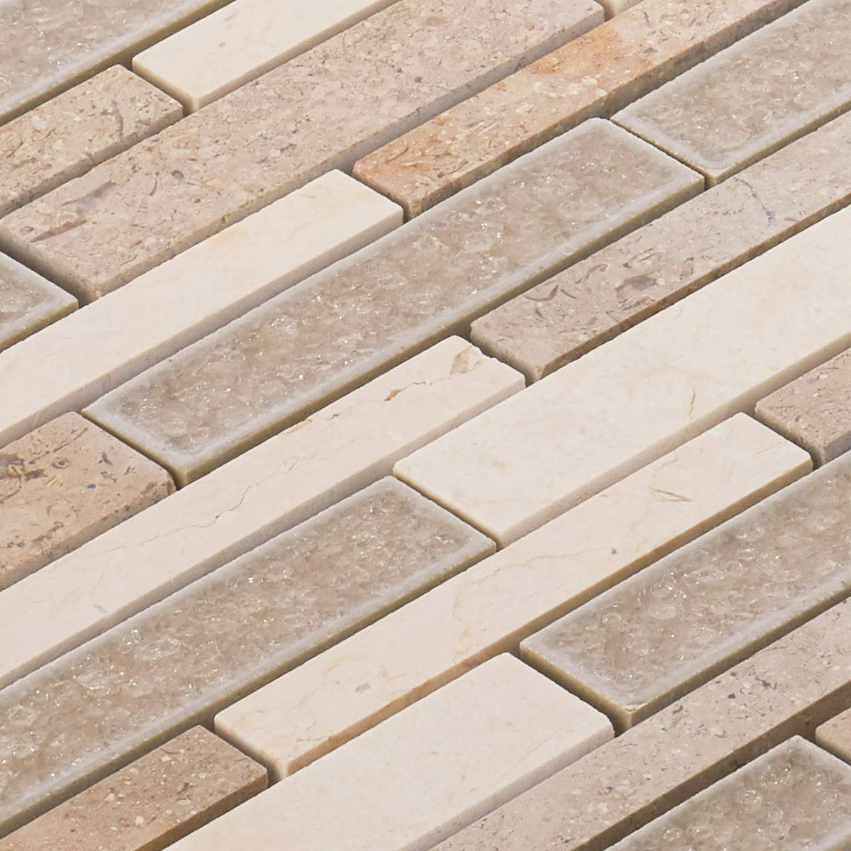 TDH462NS Beige Sand Sina Pearl Crema Marfil Marble Stone Crackle Glass Modern Mosaic Tile Backsplash Kitchen Bath