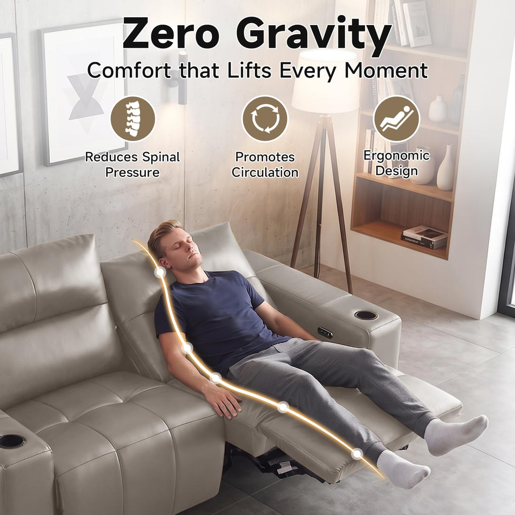 Power Reclining Loveseat Zero Gravity Genuine Leather Sofa with USB Port