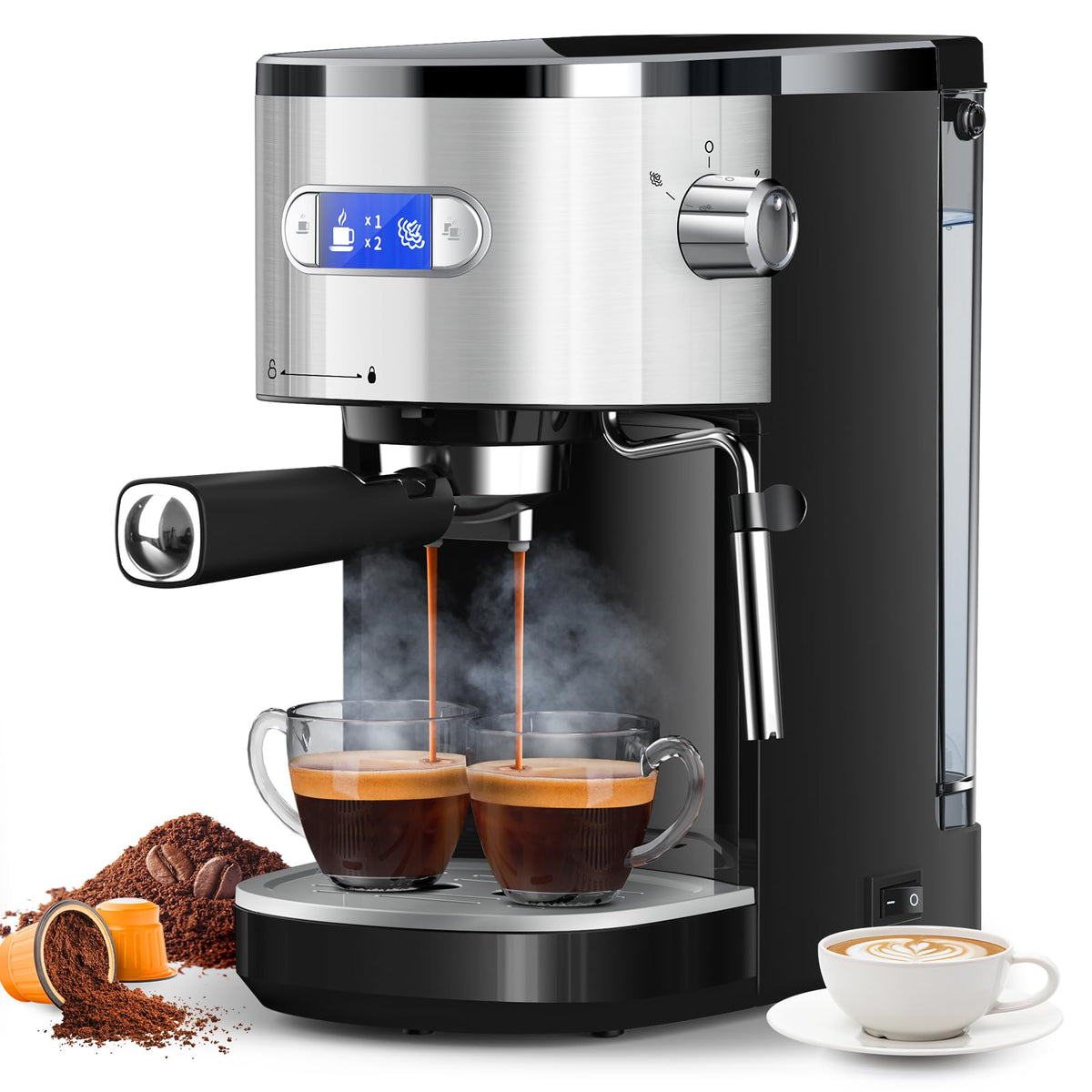Espresso Machine 20 Bar, Semi-Automatic Espresso Maker with Milk Frother Steam Wand, 45 OZ Removable Water Tank for