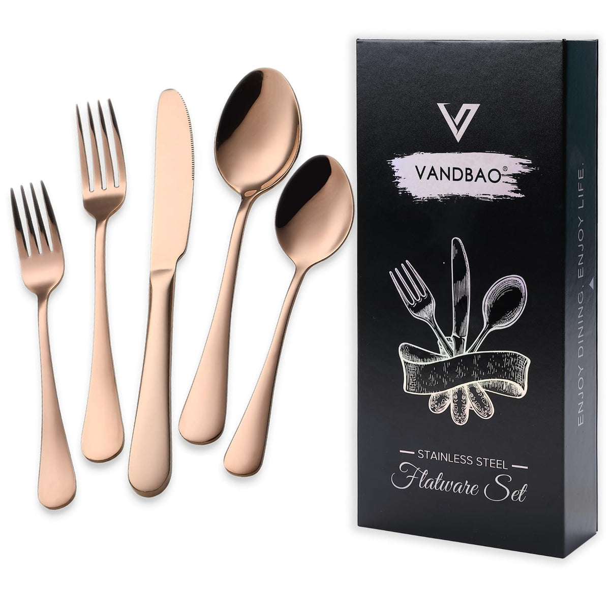 Coppery Flatware Cutlery Silverware Set 20 Pieces, Stainless Steel Colorful Utensils, Tableware Set Service for 4