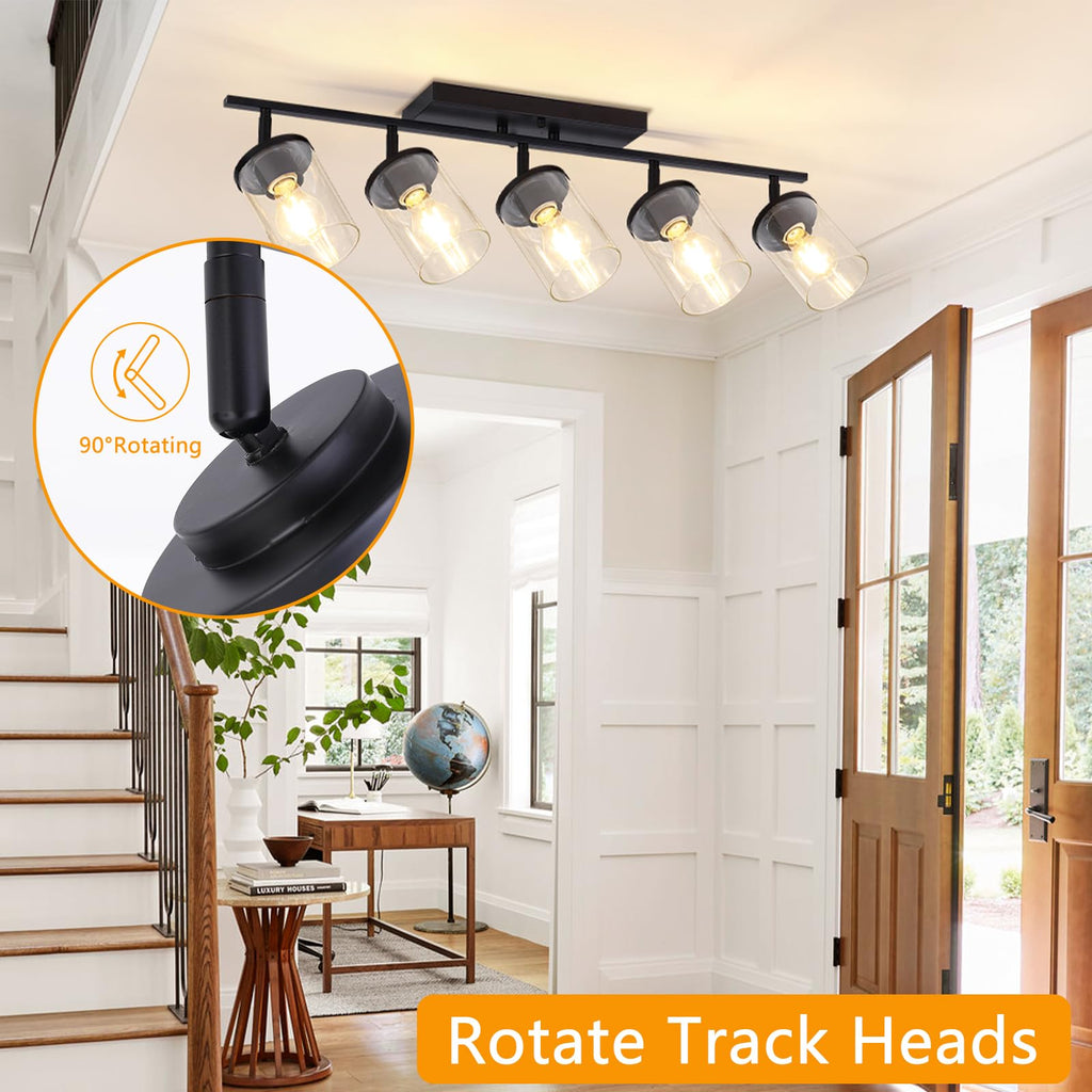 5-Lights Black Semi Flush Mount Ceiling Light Fixtures, Modern Clear Glass Shade Farmhouse Kitchen Ceiling Lamp