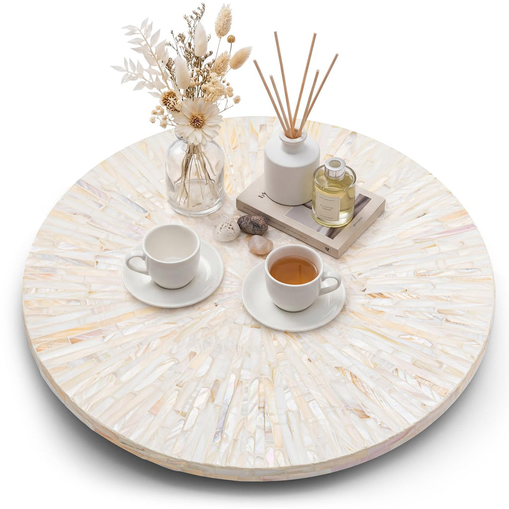 16 Inch Mother of Pearl Lazy Susan for Table Top, Cream Sunlight