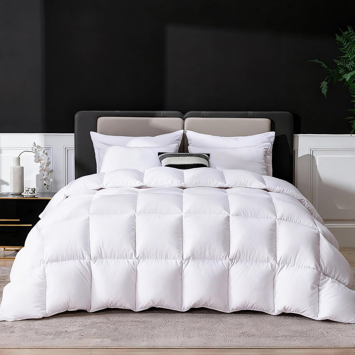 Goose Feather Down Fiber Comforter Cal King, Ultra Soft Fluffy Duvet Insert with Cotton Blended Fabric,1200TC,750+FP