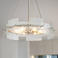 Modern Farmhouse Chandelier 6-Light Silver Glass Drum Chandeliers 19.7" Height Adjustable Water Ripple Rustic Pendant