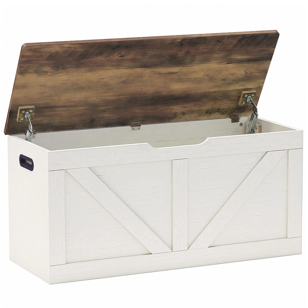 39.4" Storage Chest, Wooden Storage Bench, Brown and Rustic White