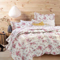 Line Home Fashions 100% Cotton Quilt Bedding Set, Pink Floral Reversible Coverlet Bedspread (Vintage Rose - 3