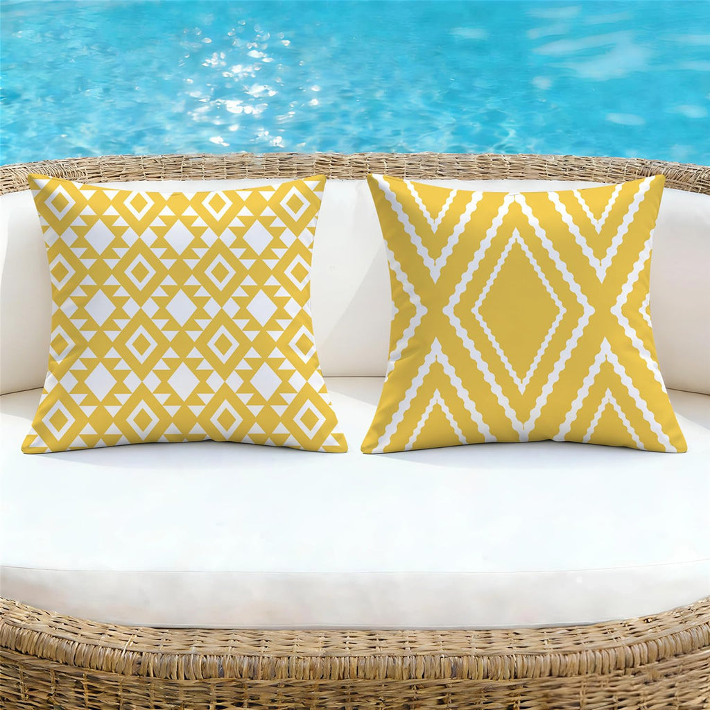 Outdoor Waterproof Pillow Covers 20x20 Set of 4 Yellow and White Modern Geometry Decorative Outdoor Throw Pillows