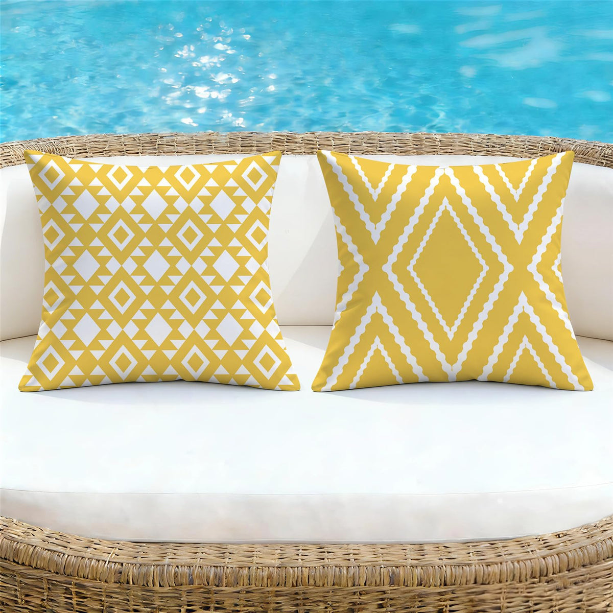 Outdoor Waterproof Pillow Covers 20x20 Set of 4 Yellow and White Modern Geometry Decorative Outdoor Throw Pillows