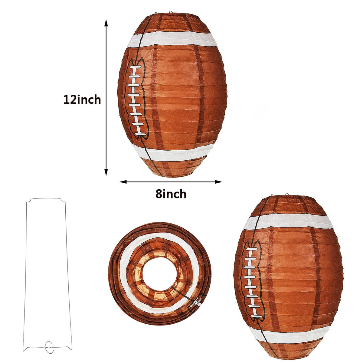 Inspired Noguchi Style 24 Pieces Hanging Football Paper Lanterns 12 In, Brown