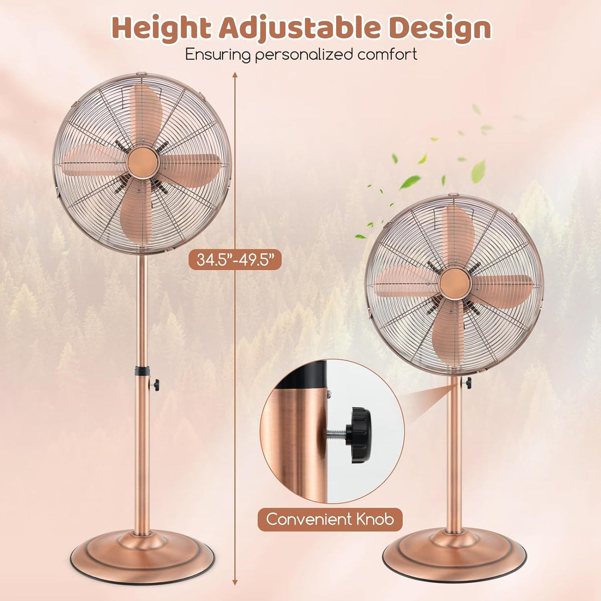 Pedestal Fan, 16'' Oscillating Fan with 3 Speed, Wide Spead, Adjustable Height & Angle, Low Noise Floor Fan w/ 75°