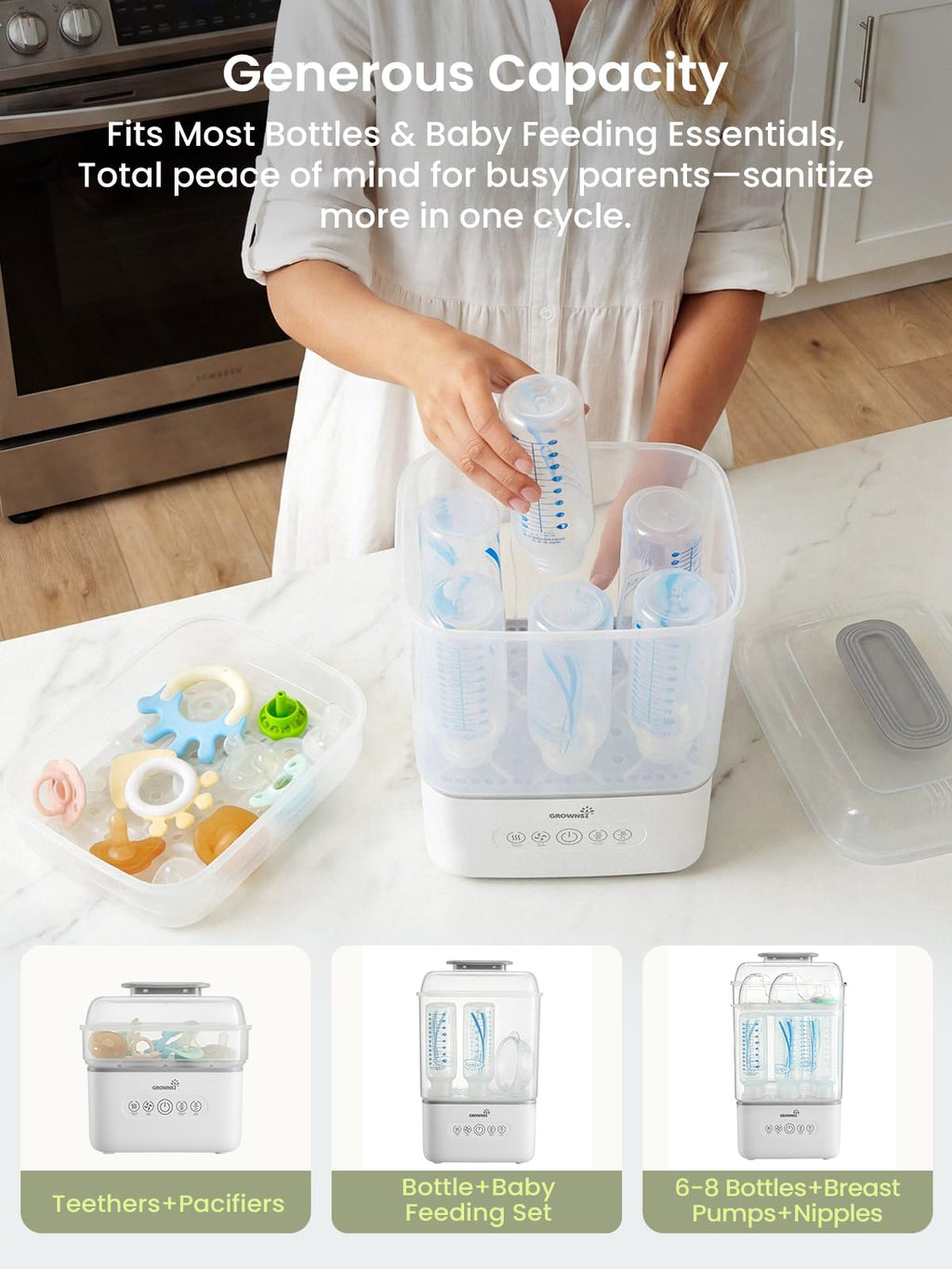 Baby Bottle Sterilizer and Dryer, Space-Saving, with Travel Set