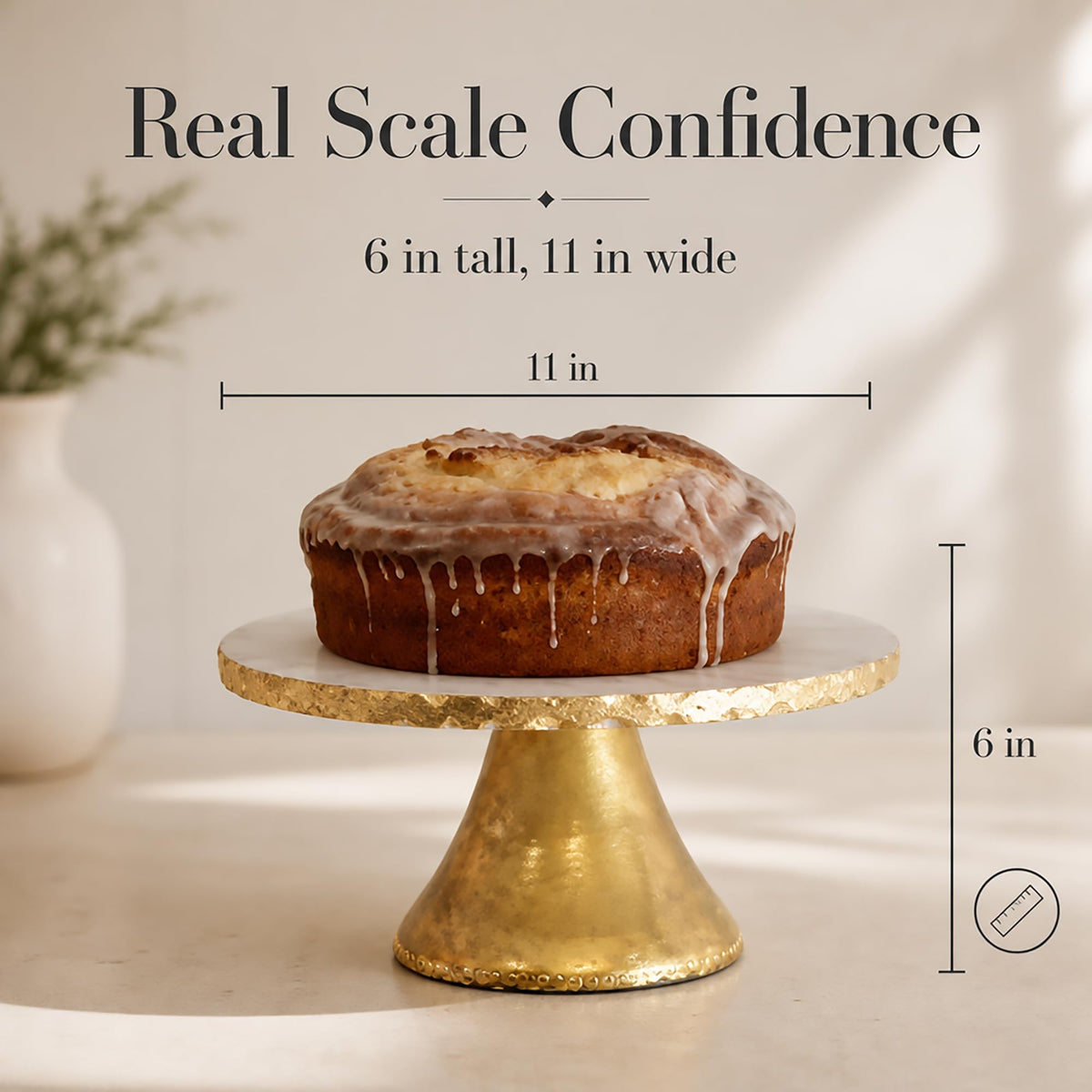 Marble Pedestal Cake Stand, Gold, 11 Inch Dessert Server