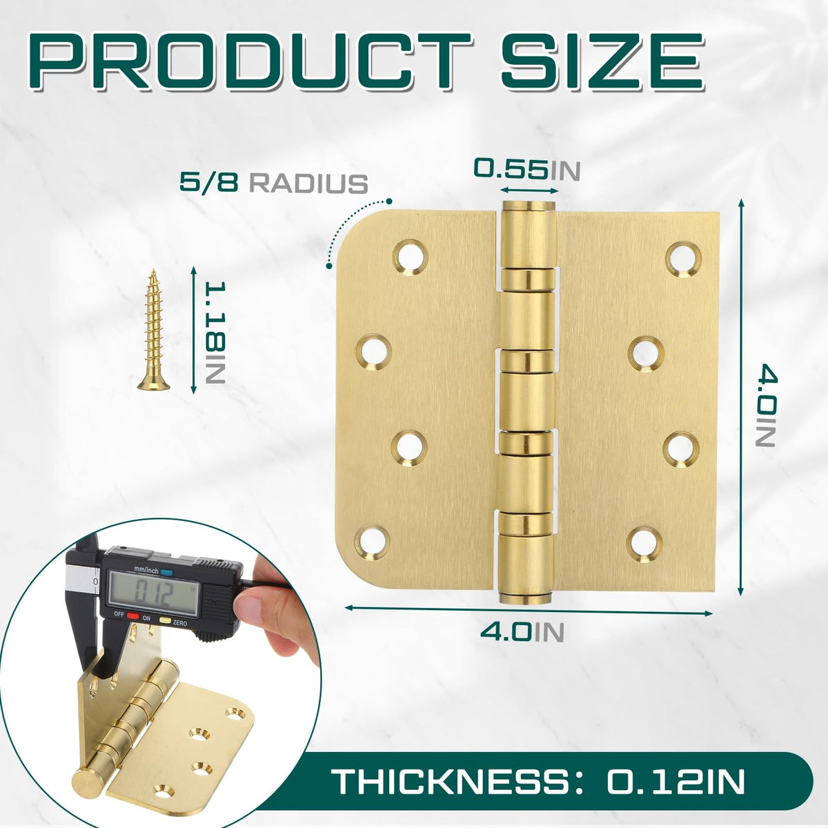 4'' Ball Bearing Door Hinge, 4 x 4 Inch Exterior Door Hinge, 3 Pack, Gold
