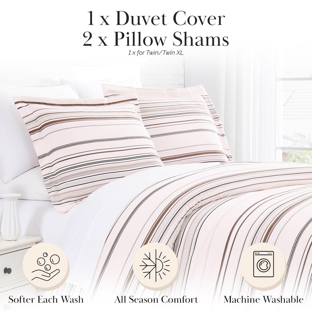 Oversized Striped Duvet Cover Set 1 Shams Coastal Stripe Taupe