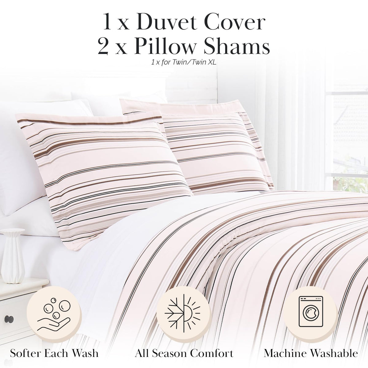 Oversized Striped Duvet Cover Set 1 Shams Coastal Stripe Taupe