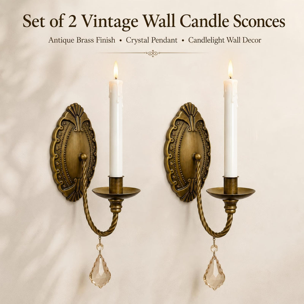Vintage Wall Candle Sconces Set of 2, Antique Brass Victorian Wall Sconces