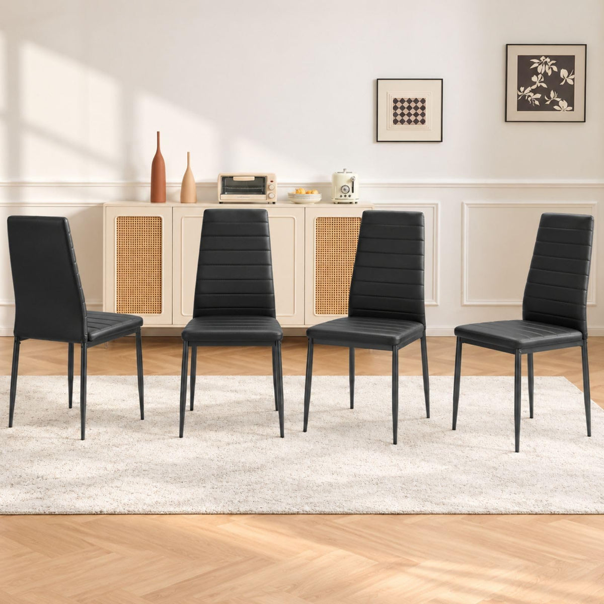 Dining Chairs Set of 4, PU Leather & High Back, Black