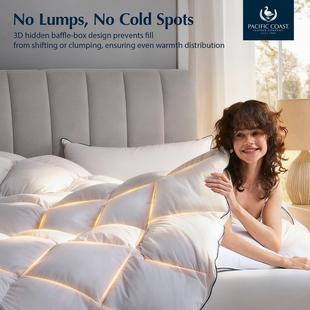Luxury White Goose Feather Down Fiber Comforter, All Season Hotel Collection Duvet Insert, Ultra Soft
