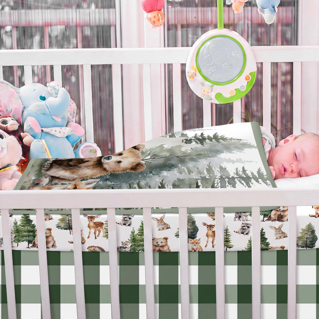 3 Pcs Woodland Animal Baby Crib Bedding Set for Boy