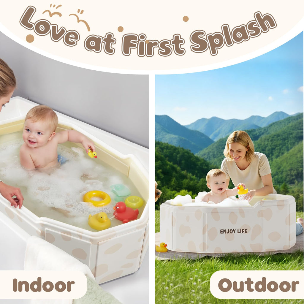 Foldable Baby Bath, Collapsible Baby Bathtub 3M-8Y, Portable Travel Baby Bath Tub with Non-Slip Base, Pop Up Folding