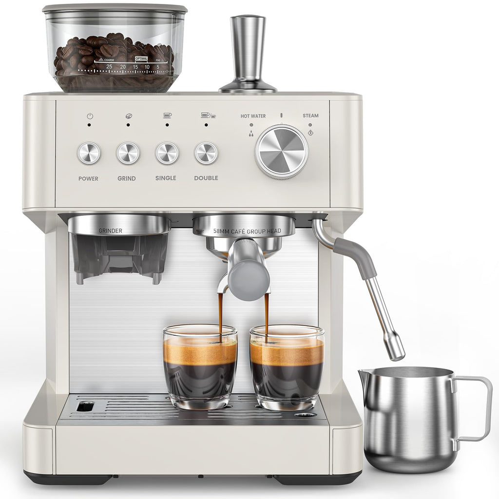15 Bar Espresso Machine with Grinder & Milk Frother Steam Wand, 58mm Commercial Espresso Maker ,Coffee