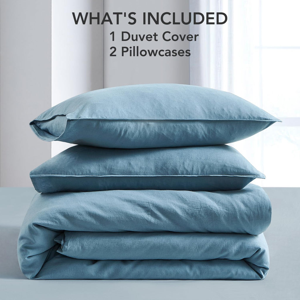 Linen Duvet Cover 3Pcs Set, Stonewashed Soft Linen Blend Bedding
