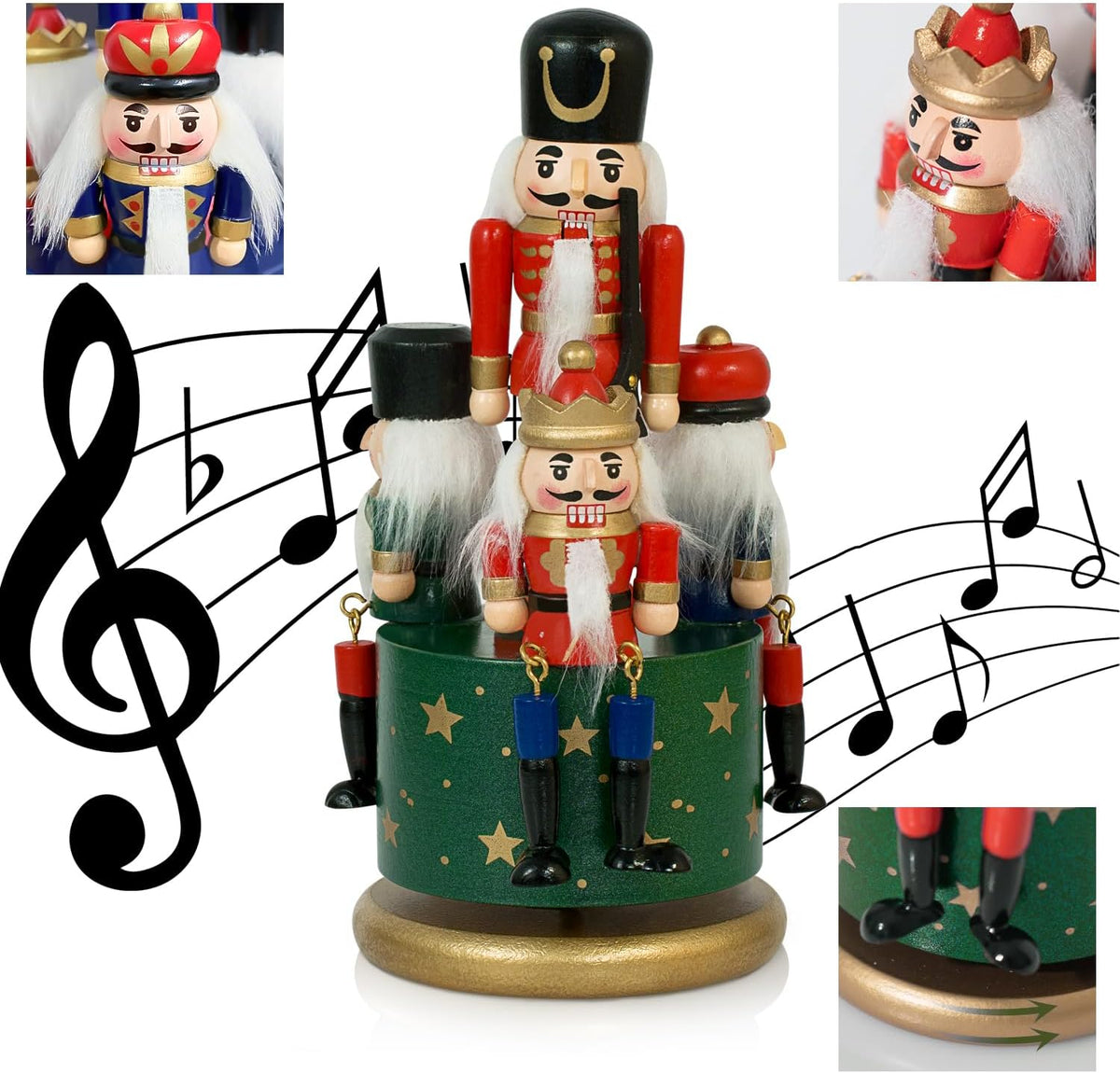 Nutcracker Christmas Decorations of Music Box - Wooden Nutcracker Figures Christmas Ornaments Gifts for Indoor